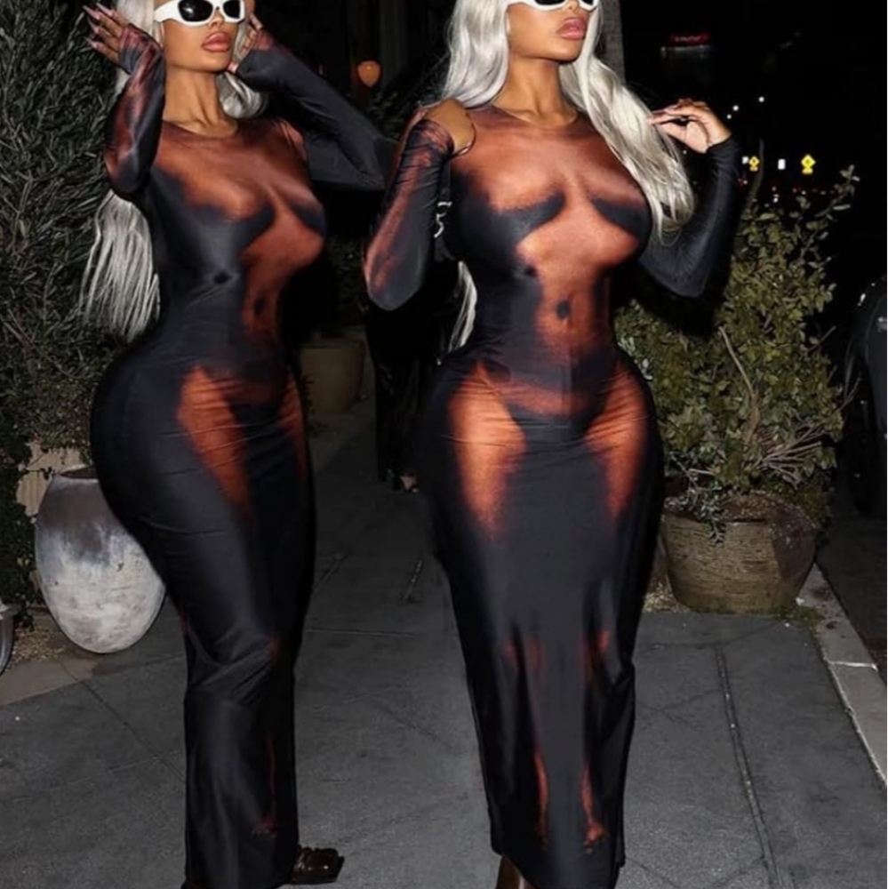 SEXY NUDE BODY MAXI DRESS